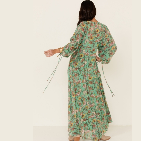 Free People Boho Maxi Dress Floral Green XS or XL - Picture 2 of 8